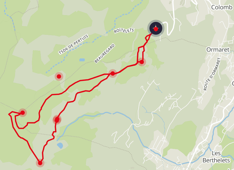 Map of the hike to La Croix des Salles from Combloux.