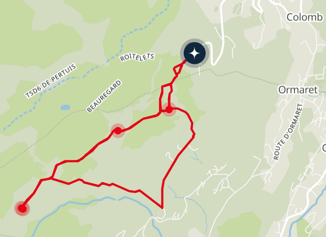 Map of the hike to La Petite Ravine from Combloux.