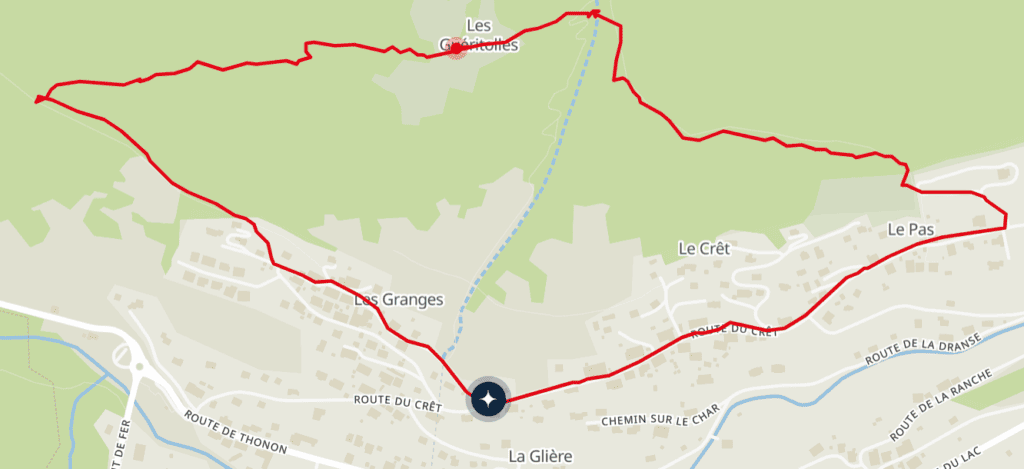 Map of the path to Les Guéritolles.