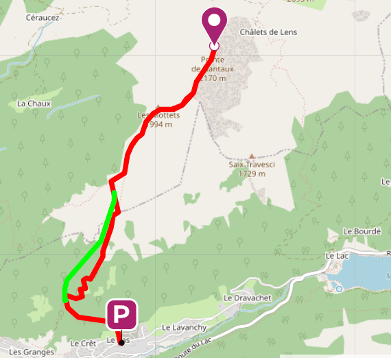 Map of the route to pointe de Nantaux.