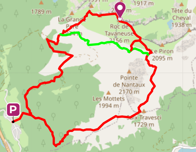 Map of the route to Roc de Tavaneuse.