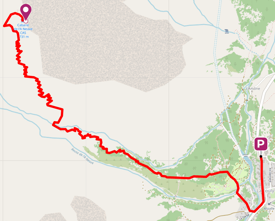 Map of the path to the cabane de l'A Neuve.