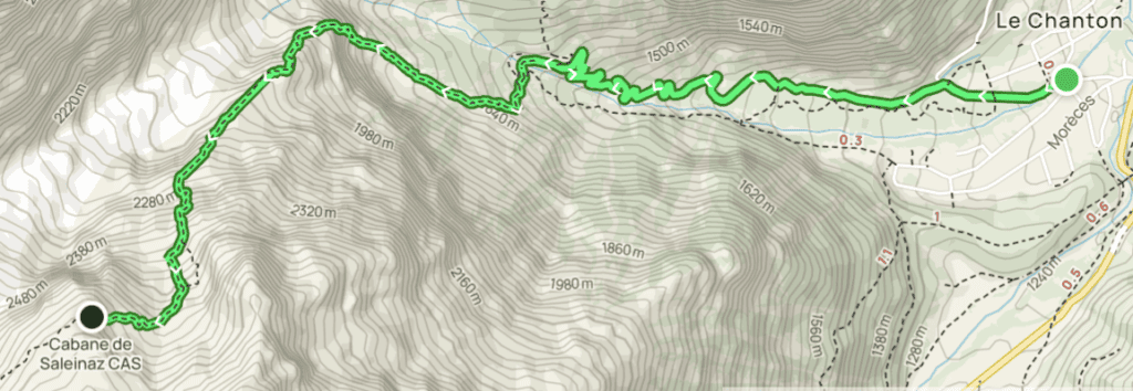 Map of the trail to Saleinaz Hut.