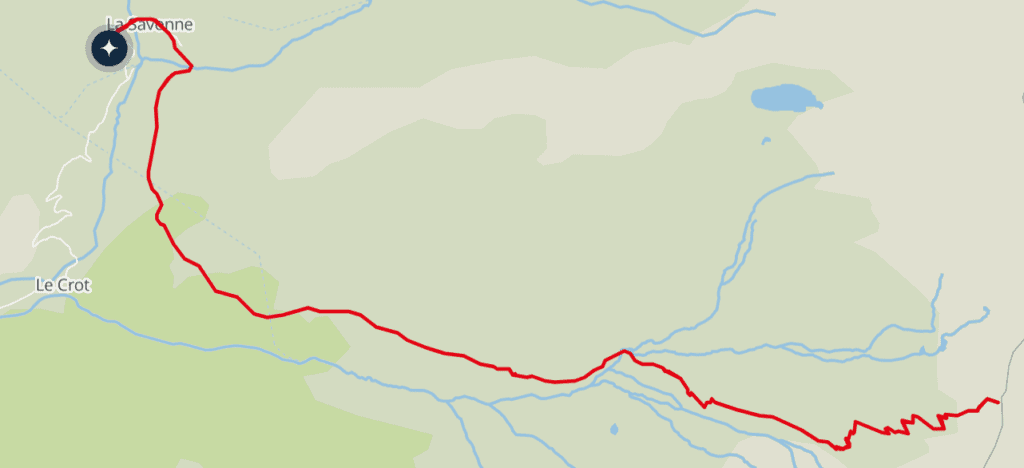Tracé sur carte de la randonnée jusqu'au col du Mont.