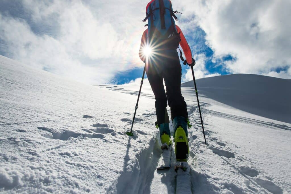 Ski touring under the April ski.