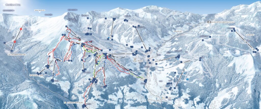Plan of the ski slopes around Megève.